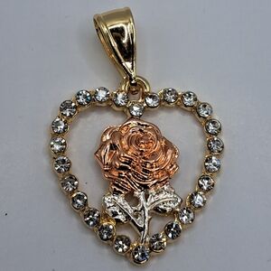 Rose2Heart, Elegant Gold And Rose Gold Heart Rose Pendant.